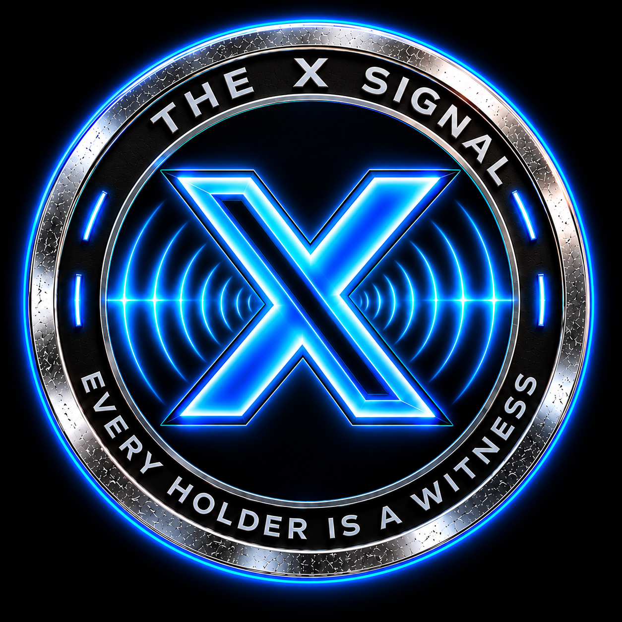 The silver-rimmed XSIGNAL marker with an icy-blue X and the community invitation Every Holder Is a Witness.